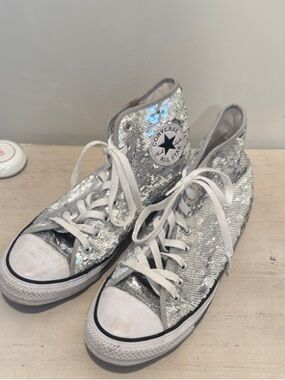 Converse Silver Sequin High Top Sneakers Size 9